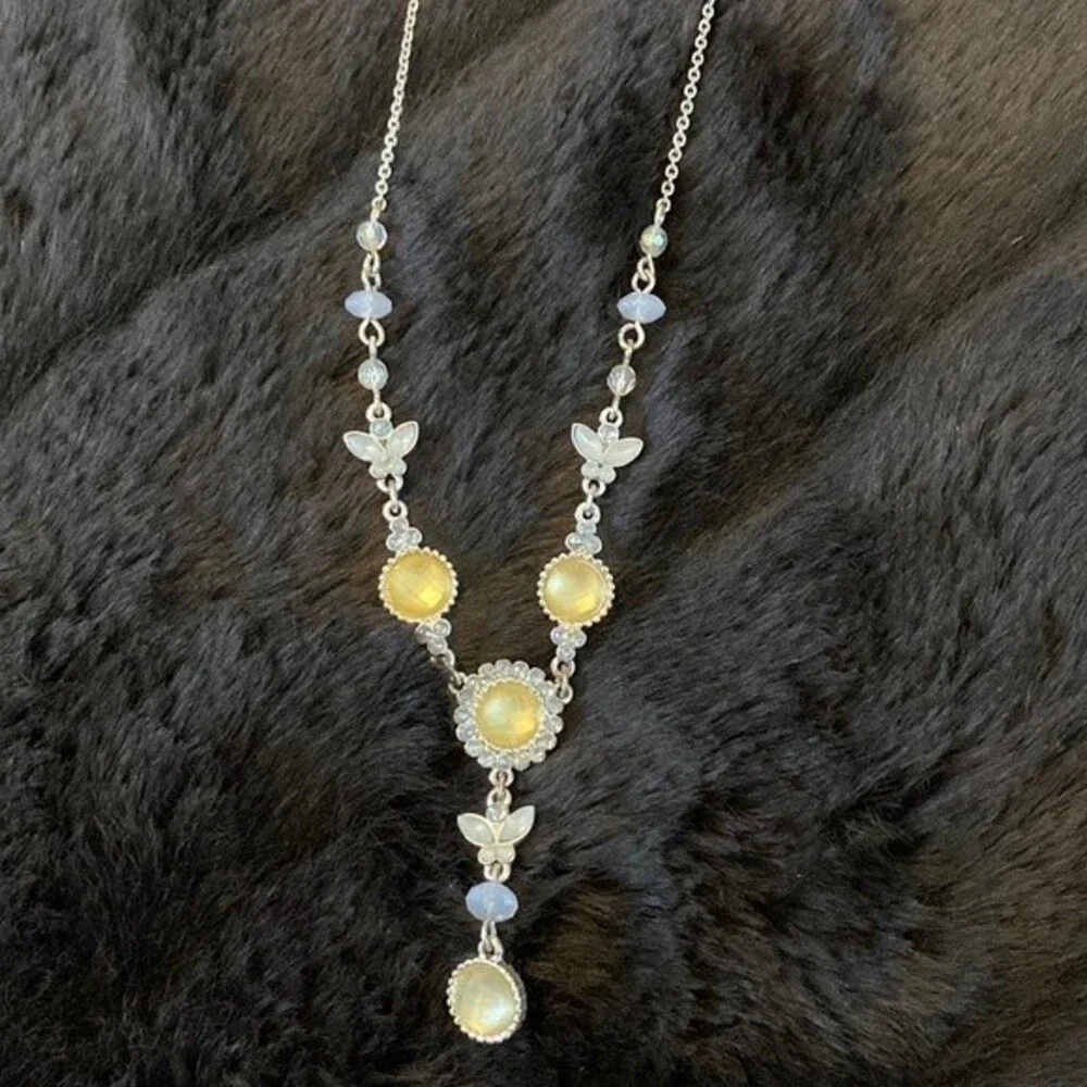 Vintage Avon silver tone yellow butterfly necklace